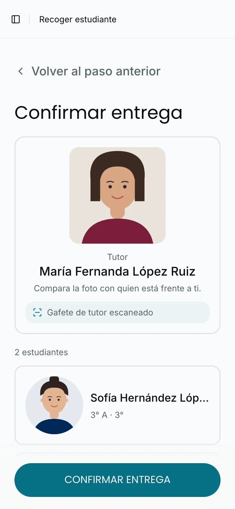 «Confirmar entrega»: la cara de la tutora arriba y los estudiantes debajo